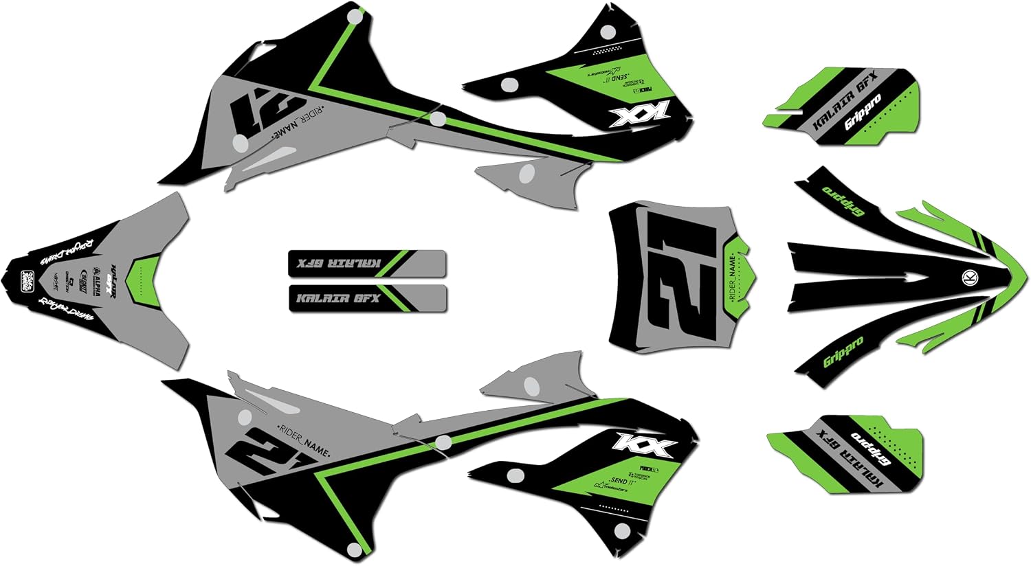 Graphics Kit for Kawasaki KX85 / KX112 (2022-2026) Enigma Series Green 16 Mil - On/Off the Road - Dirt Pit Bike Motorcycle Sticker, Dirtbike Racing Decal Motocross Accessories no-Plastics
