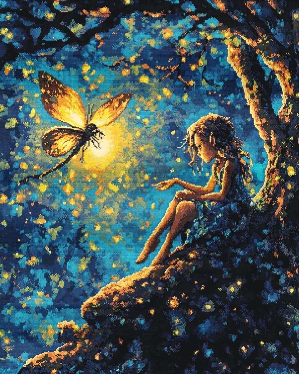 WallustrioaW Cross Stitch Kits for Adults,Fairy,11CT Counted Printed Cross Stitch,DIY Embroidery Kit for Home Wall Decor,16x20in