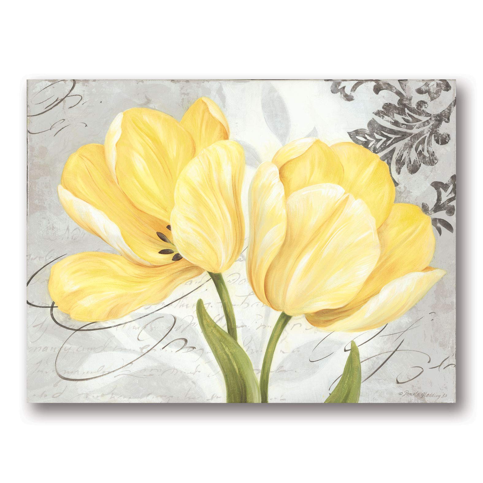 Colori Yellow I Beautiful Grey and Yellow Floral Print; One 16x12in Poster Prints