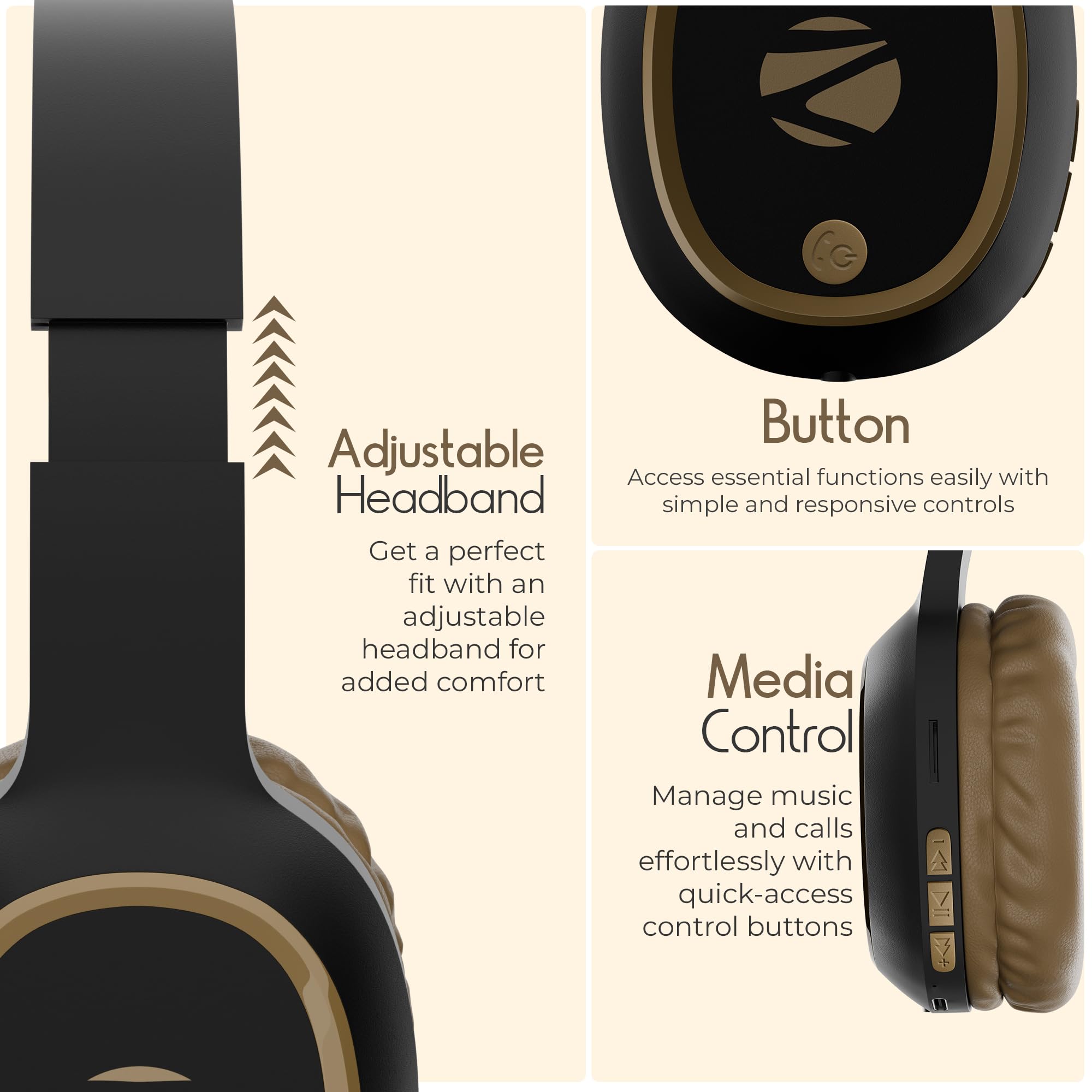 Zebronics Thunder (2026 Upgrade) Wireless Headphones, BT v6.0, True 60 hrs Playback, 40mm Drivers, ENC, Gaming Mode, Dual Pairing, AUX & microSD, Rapid Charging, Call Function (Brown) — Amazon image 7