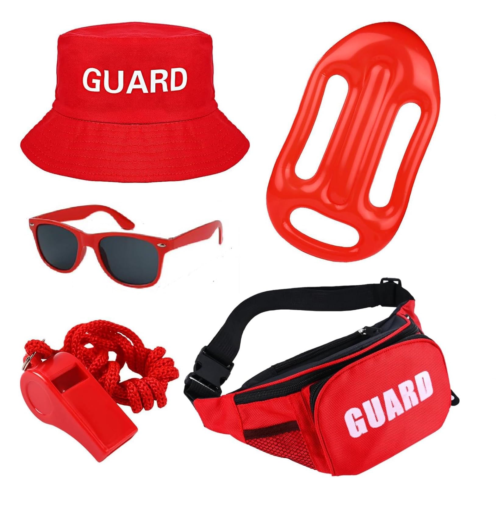 ZenHarbor Guard Costume Set: Red Sun Visor Hat, Fanny Pack with First Aid Zipper Pouch