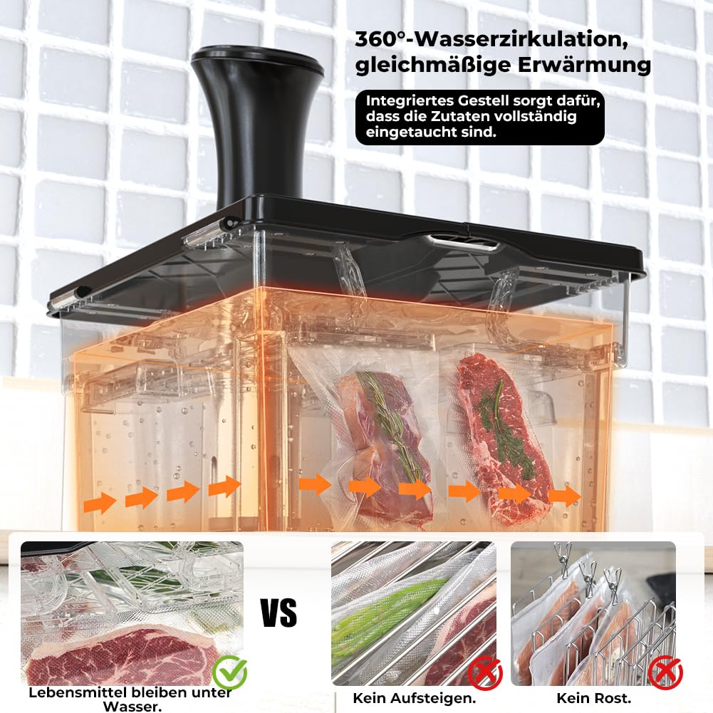 Sous Vide Behälter mit Deckel Sous Vide Container mit Rack 11L für Sous Vide Stick Garer Mehrere Marken Geeignet Multifunktionaler Doppeltür Durchsichtig