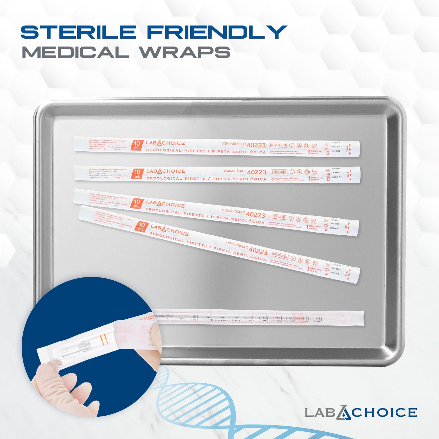 LabChoice Serological Pipettes - 200 Count - Plastic Disposable Sterile Pipettes, Individually Packed Graduated Transfer Pipette for Laboratory Use - 10mL, Orange