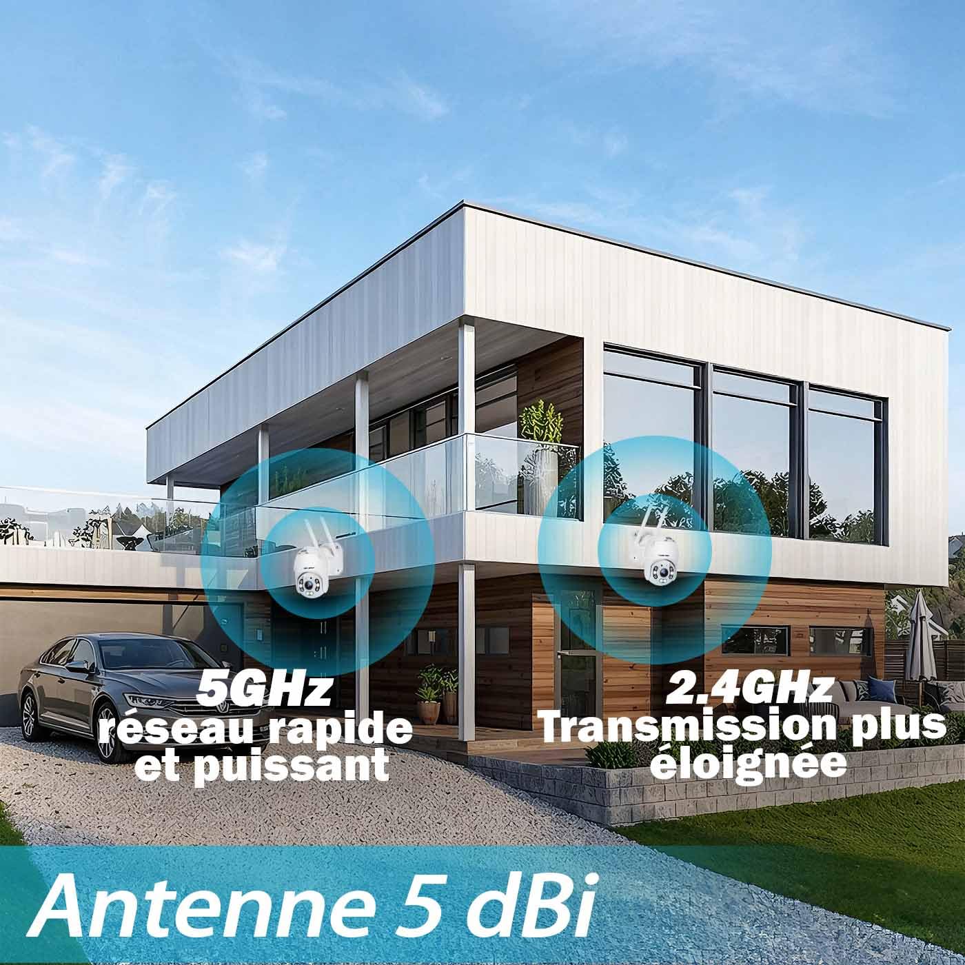 GENBOLT 2.5K WiFi Caméra de Surveillance Extérieure, CCTV IP Camera, DC&POE | 2.4&5GHz PoE, Détection Humaine, Vision Nocturne Couleur, Pan Tilt Suivi Automatique