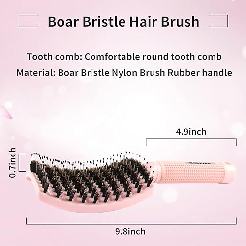 Miniatura 6 de EKONAER Cepillo desenredante para cabello con cerdas de jabalí, adecuado para hombres, mujeres y niños, cabello largo rizado, húmedo o seco, cepillo