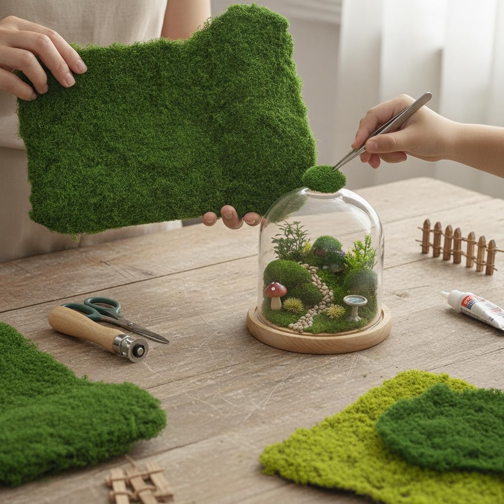 Muschio Artificiale Decorativo - Tappeto Muschio Finto per Micro Paesaggi e Modellismo - per diorami, Pezzo di muschio con base verde, 1m*1m