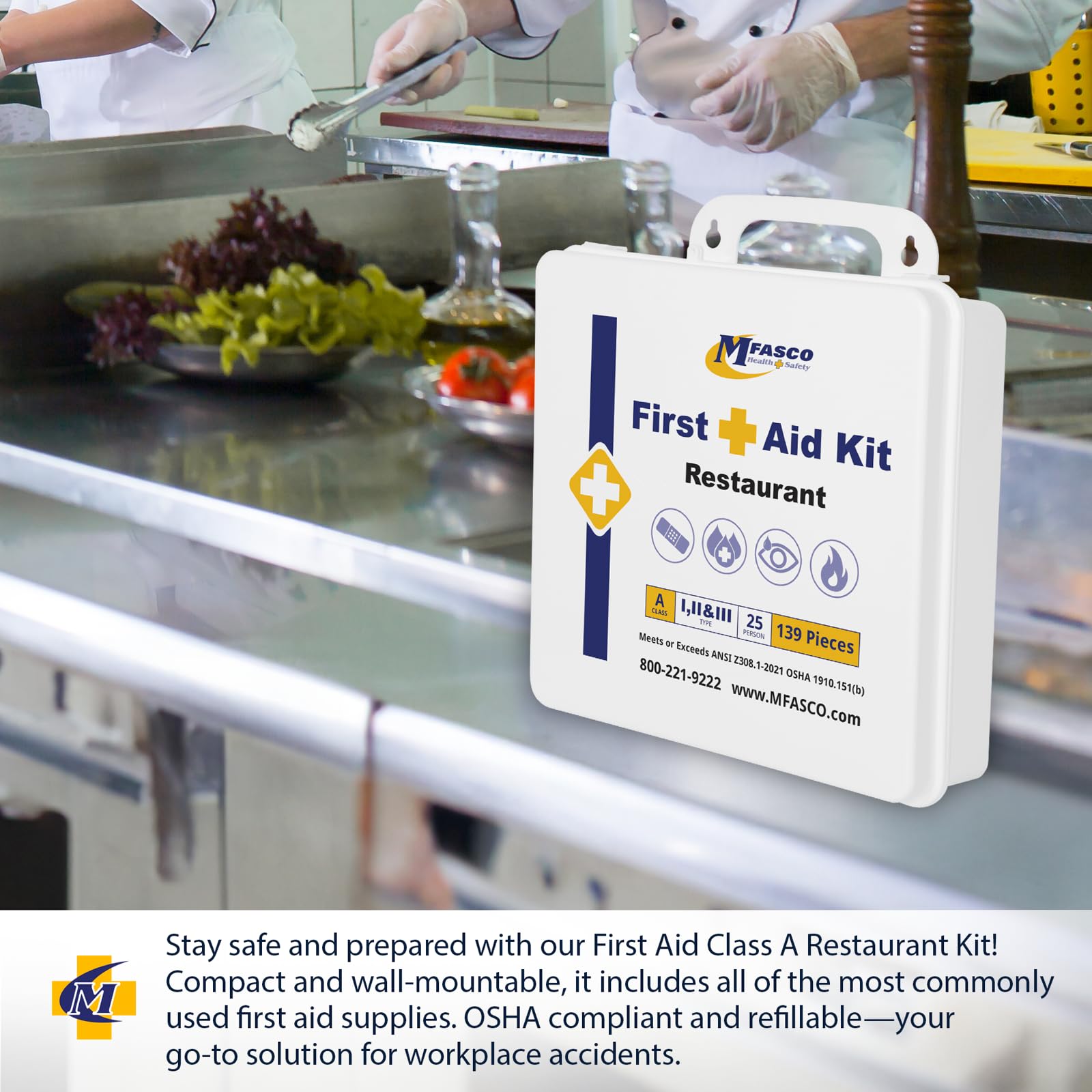 MFASCO Restaurant First Aid Kit 2021 OSHA Class A Portable & Mountable — Amazon image 6