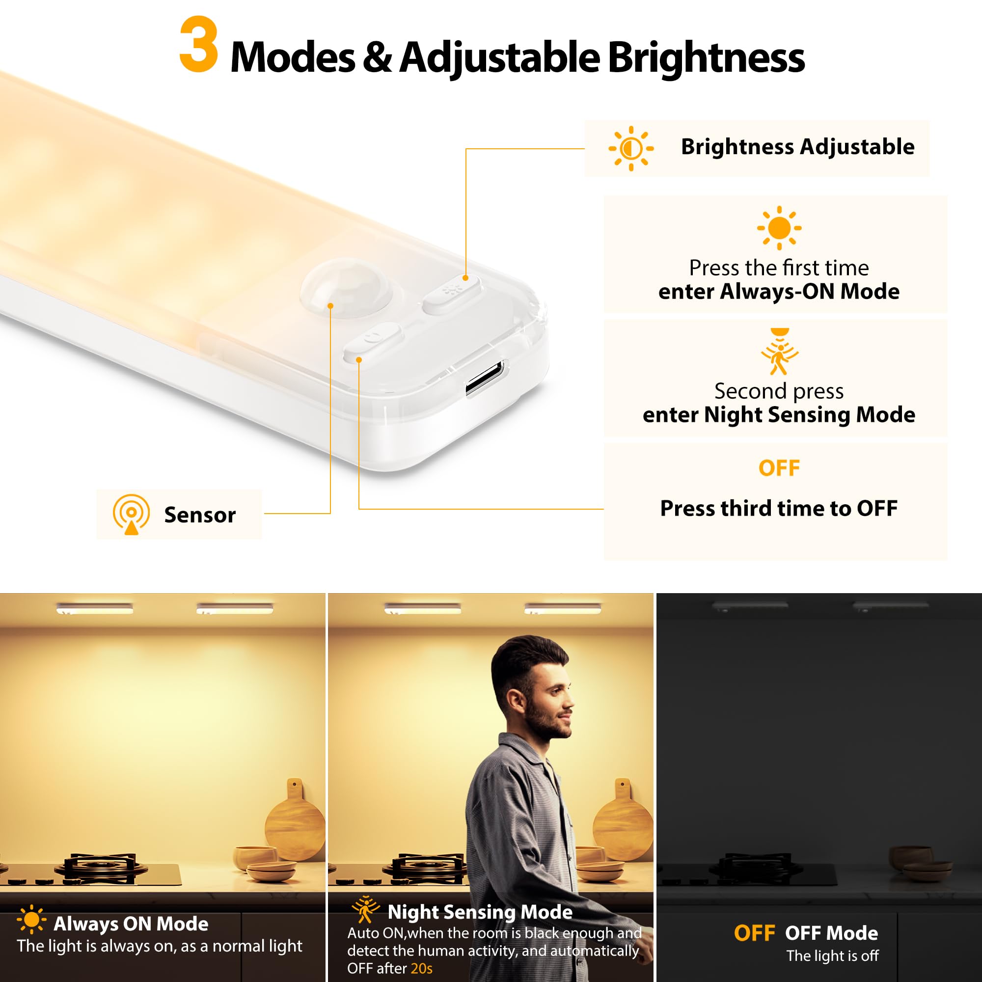 Led Sottopensile Cucina, 5 Pezzi 15cm Armadio Led con Sensore di Movimento, 3000K Dimmerabile Luce Armadio per Scale Corridoio Garage Letto - Bianco Caldo