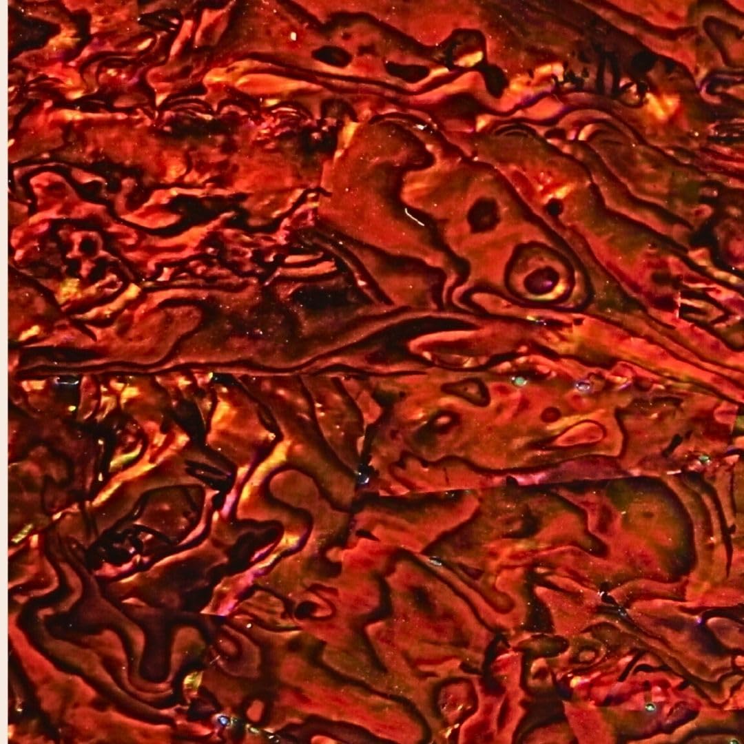 Abalone Shell Inlay Veneer for DIY or Professional Inlay Embellishments - Sustainable New Zealand Paua Copper Red- With 3M Double Sided Tape Backing - 9.45"X2.75"