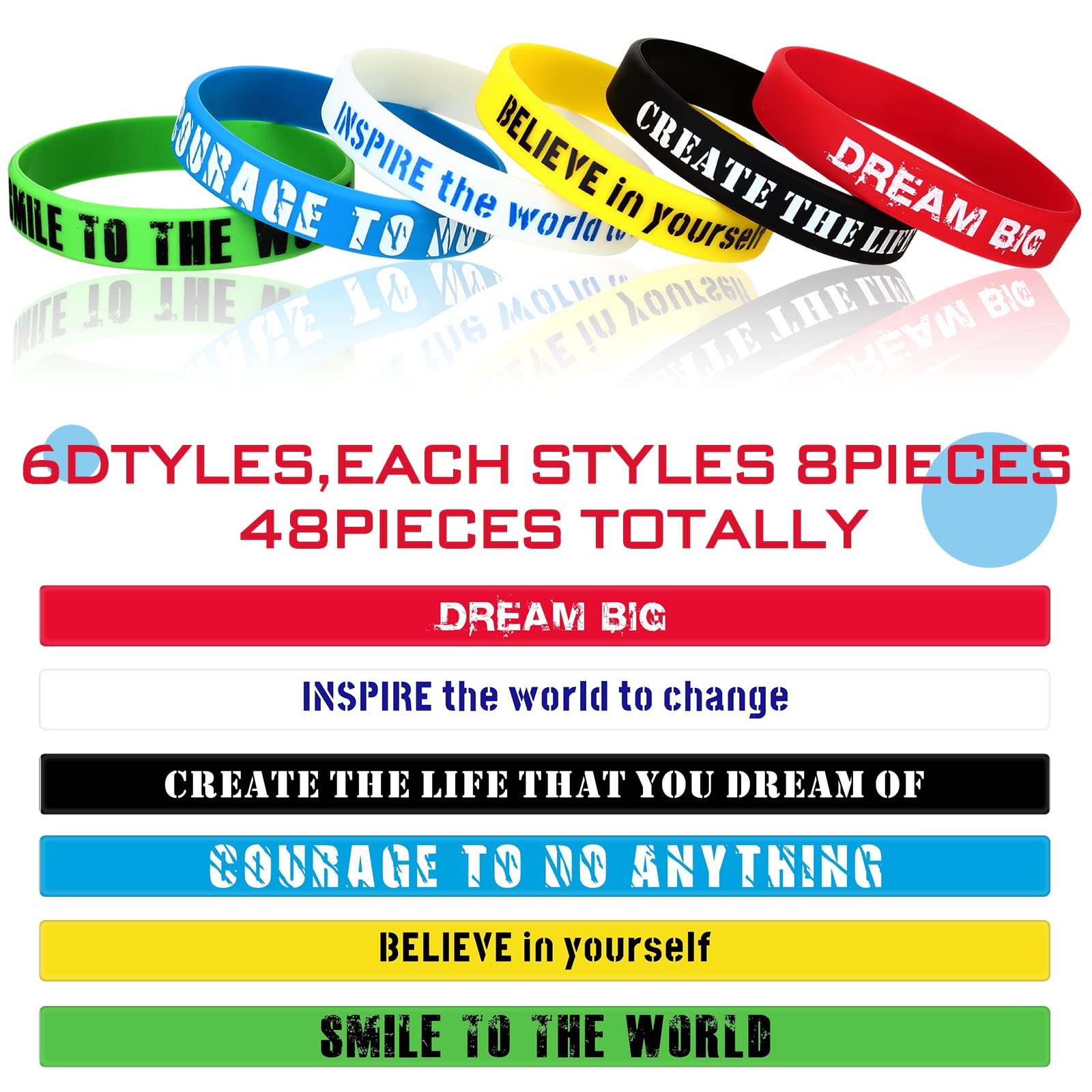 Inspirational Rubber Band Bracelets - 12 Pack Stretchy Motivational Sayings