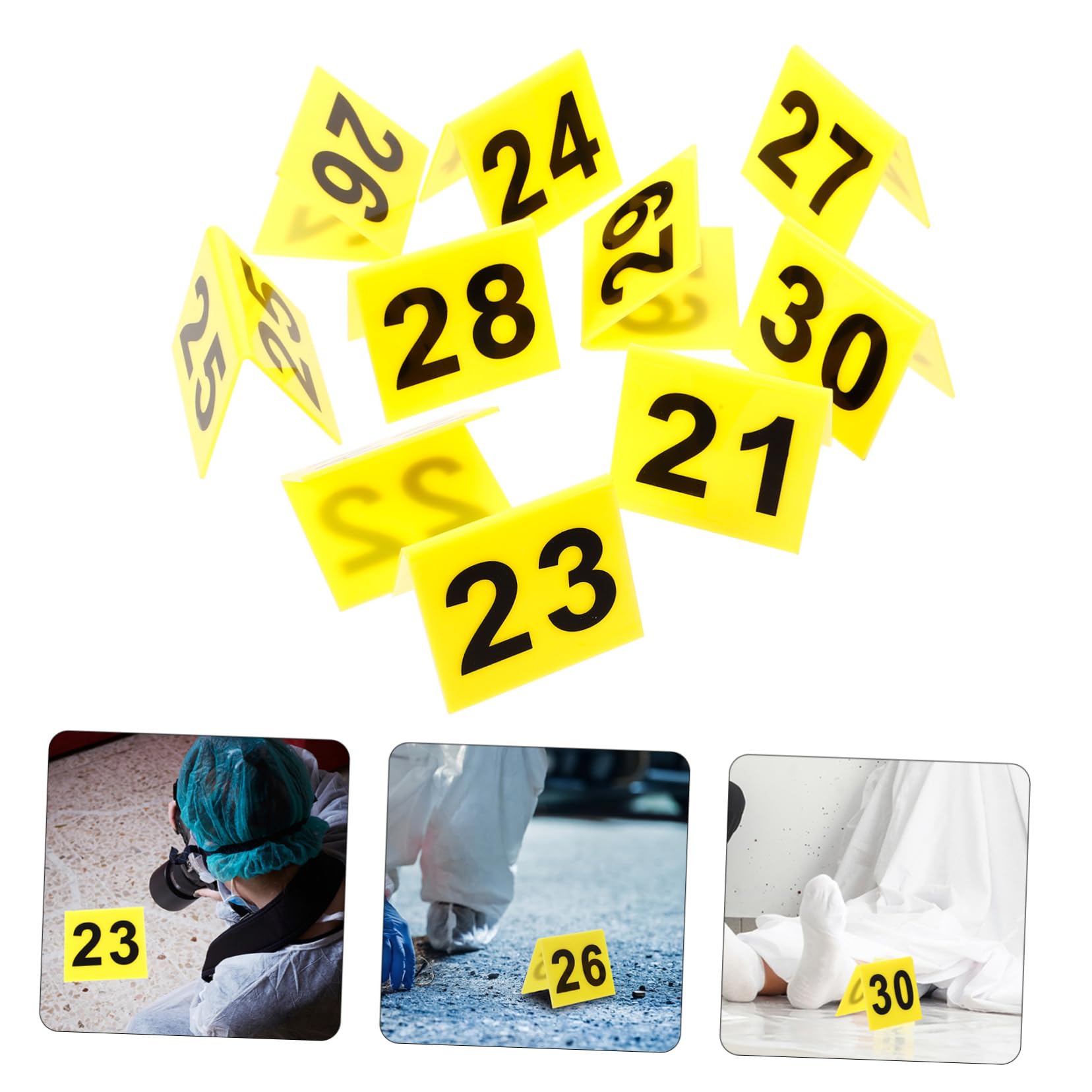 10piezas Marcadores De Evidencia Acrílicos para Escena del Crimen Números Triangulares Señalización para Mesa Resistente y Práctica Decoración Temática para Fiestas