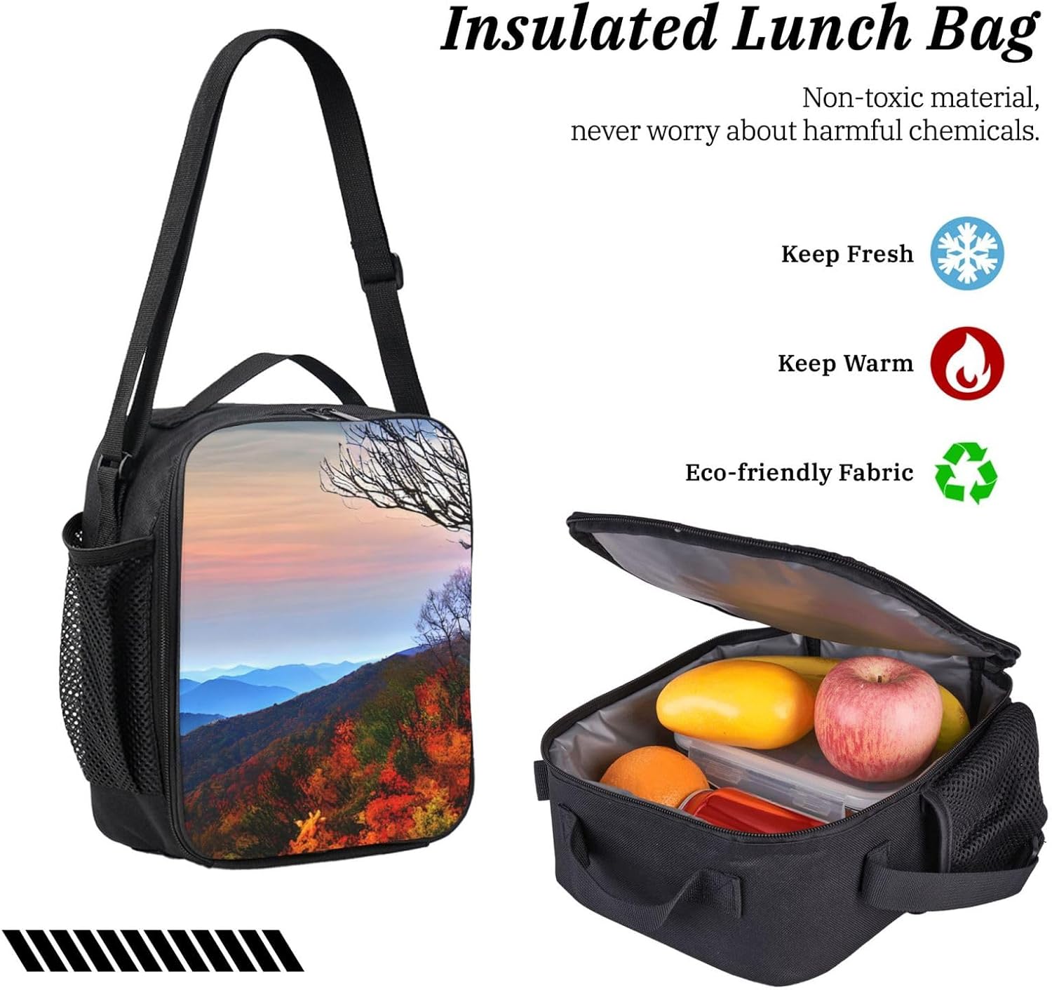 Blue Ridge Mountains print 3 Piece Backpack Bags with Lunch Box Pencil Case Set for Travel Work Camping Unisex