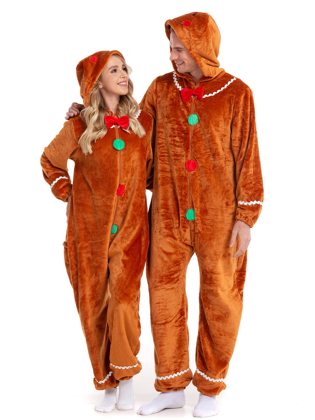 Adult Christmas Flannel Onesie with Hood for Women Men-image-20