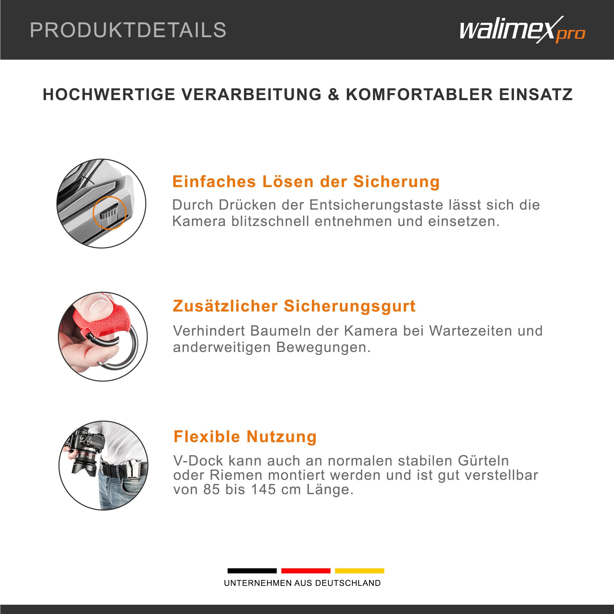 Walimex pro Kamera Hüftgurt mit V-Dock Argus – Tragegurt mit Holster für Fotoshooting und Outdoor Fotografie – V Clip Kameraholster mit Bauchgurt