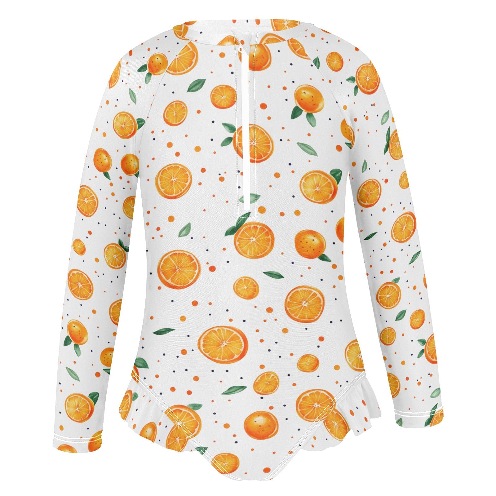 ALAZA Swimsuit for Girls Long Sleeve Rashguard Bathing Suit Orange Polka Dot Quick Dry 4T
