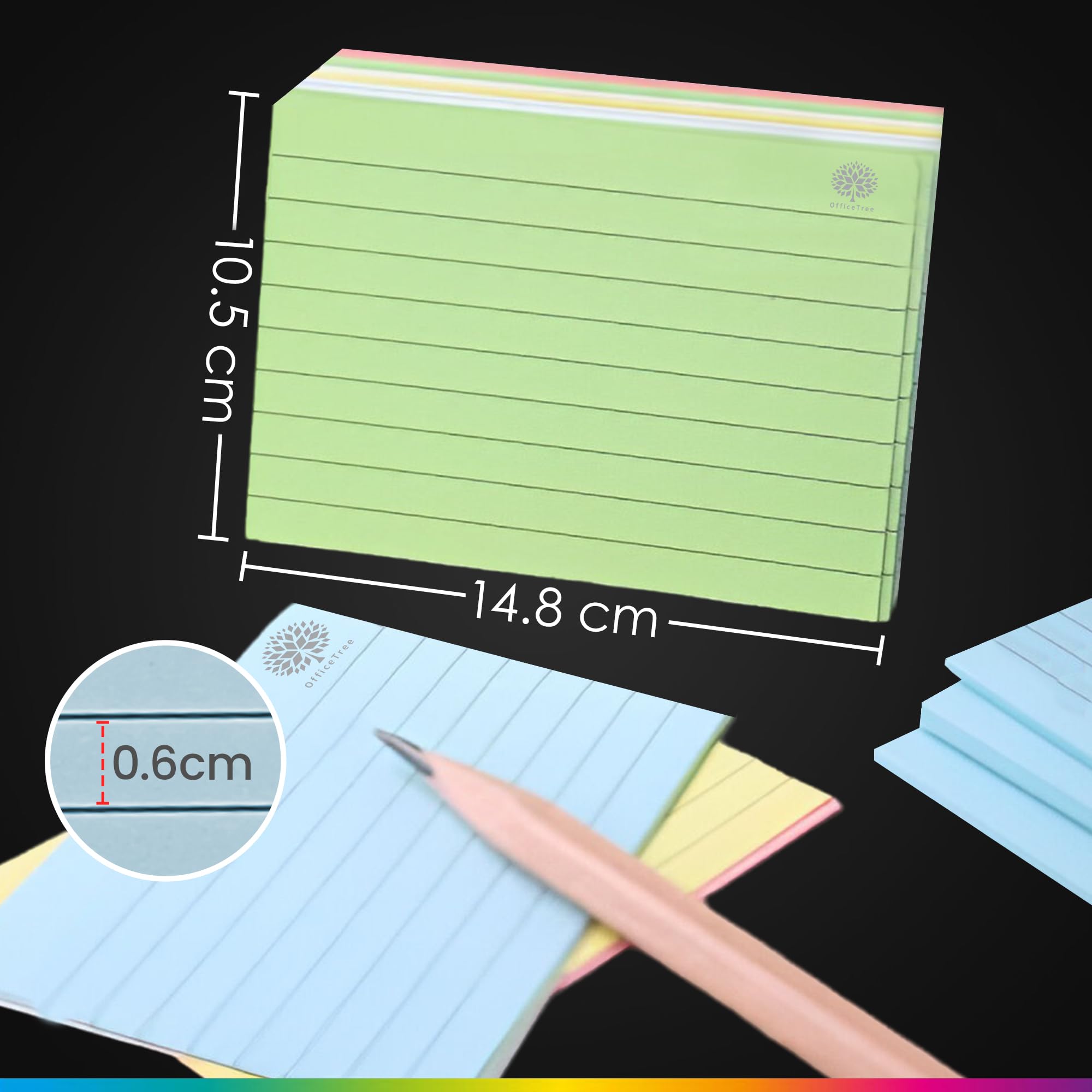 OfficeTree 250x Flashcards A6 A Righe 5 Colori Schede Indice per Scuola e Studio