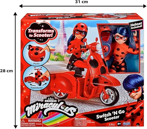 Vista 8 de BANDAI Miraculous Ladybug Switch N Go Scooter y Fashion Doll Playset Accesorios de transmisión de 10.2 in Milagroso: Tales of Cat Noir Toys