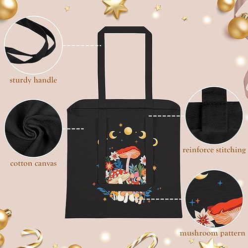 Miniatura 3 de Louise Maelys Bolsa de lona para mujer, estética, de hongos y luna, bolsas de algodón para compras, playa, bolsa de comestibles reutilizable