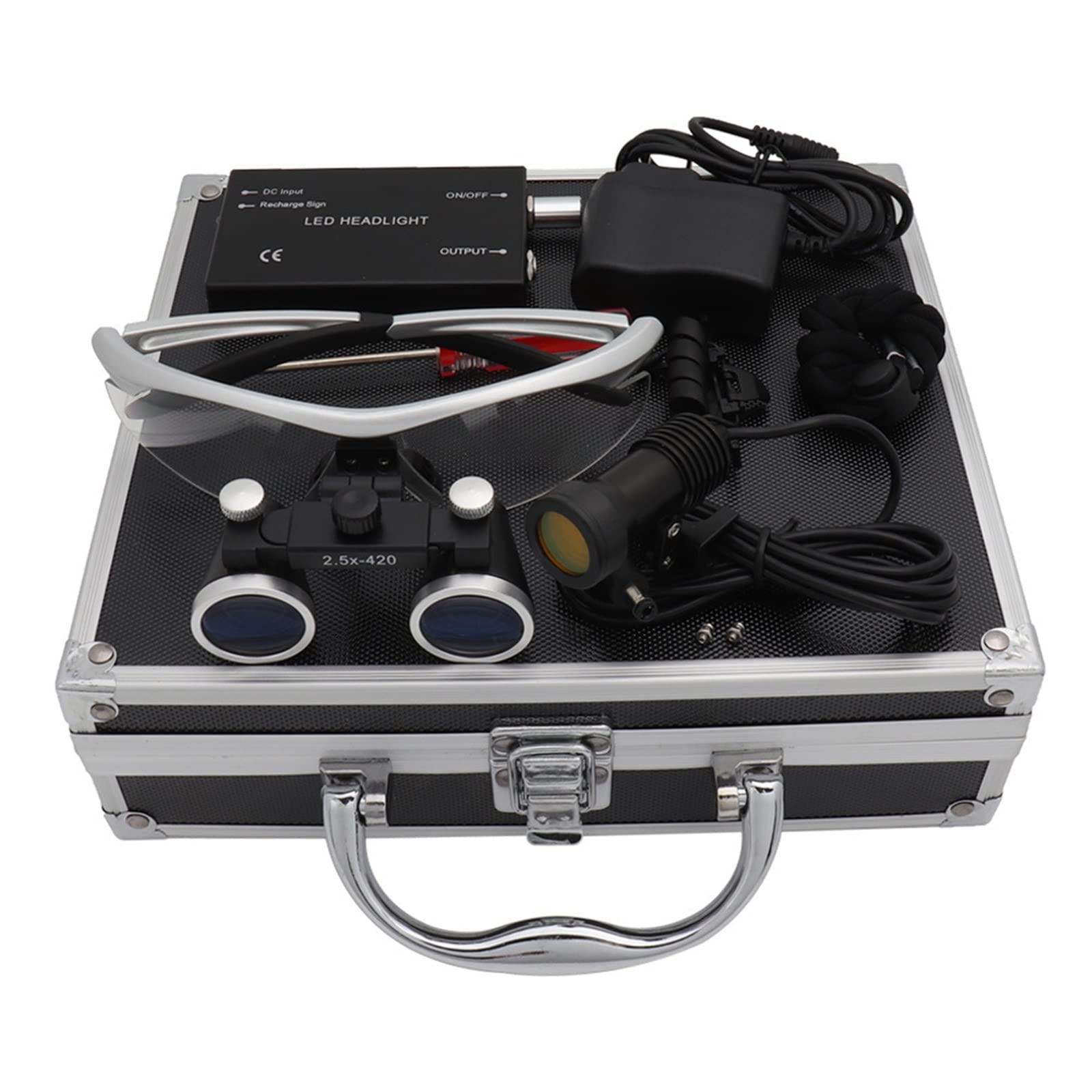 Loupe médicale chirurgicale binoculaire Lunette grossissante Phare à LED Loupes dentaires grossissantes, Verre Optique Dentaire à grossissement binoculaire utilisé en orthopédie, microchirurgie