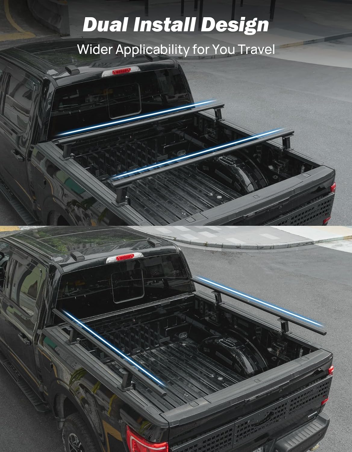 JOYTUTUS Full Size Truck Bed Bars Compatible with 2015-2025 F150 F250, 2019-2025 Ram Silverado Sierra Truck Bed Rails, 660 LBS Bed Cross Bars Camper Shell Tent, 70.87" x 8.27" x 6.69"