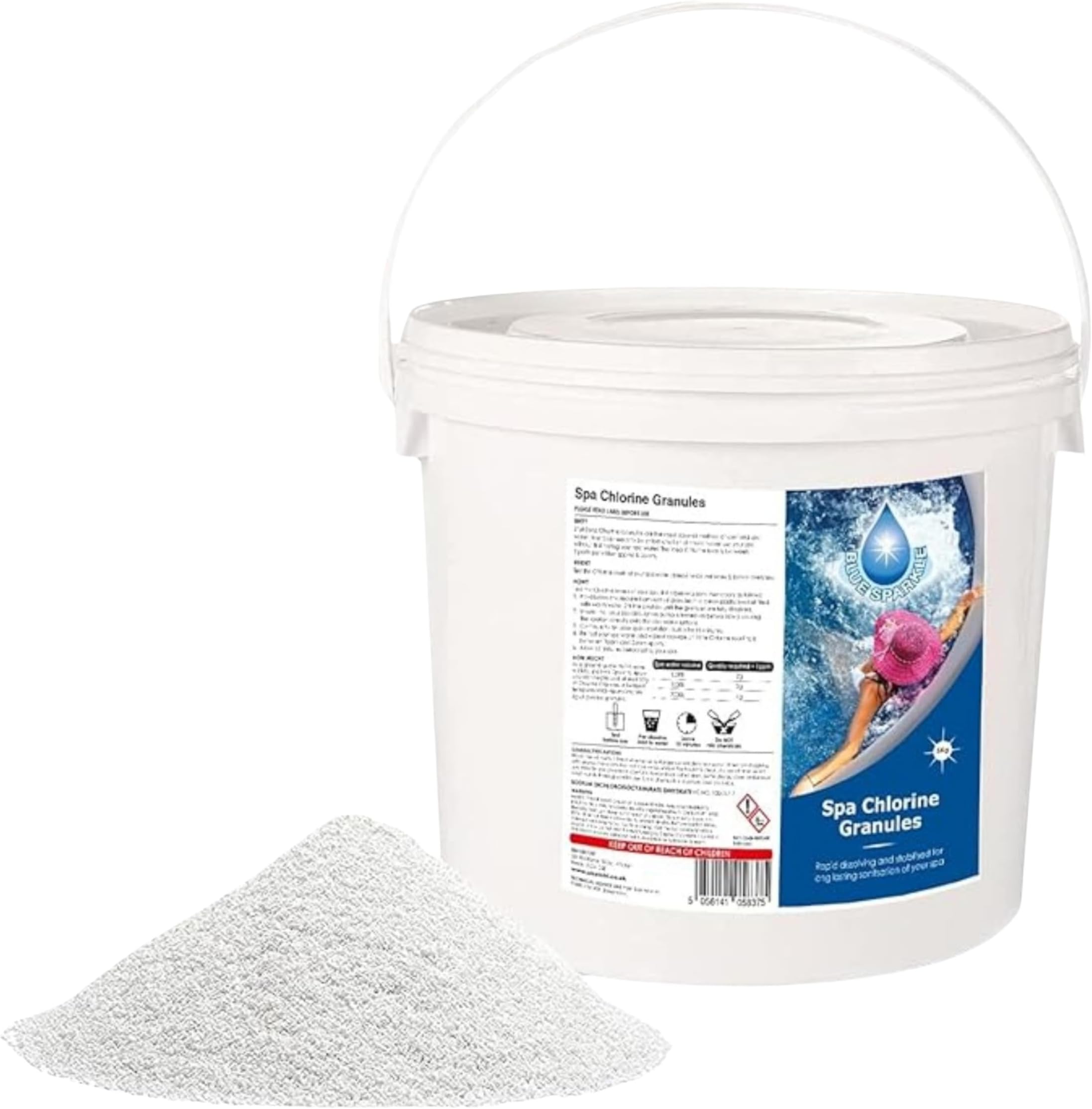 5 Kg Stabilised Chlorine Granules for Hot Tubs, Spas, Swimming Pools, Fast Dissolving for Rapid Water Disinfecting, Cleaning and Pool Water Treatment