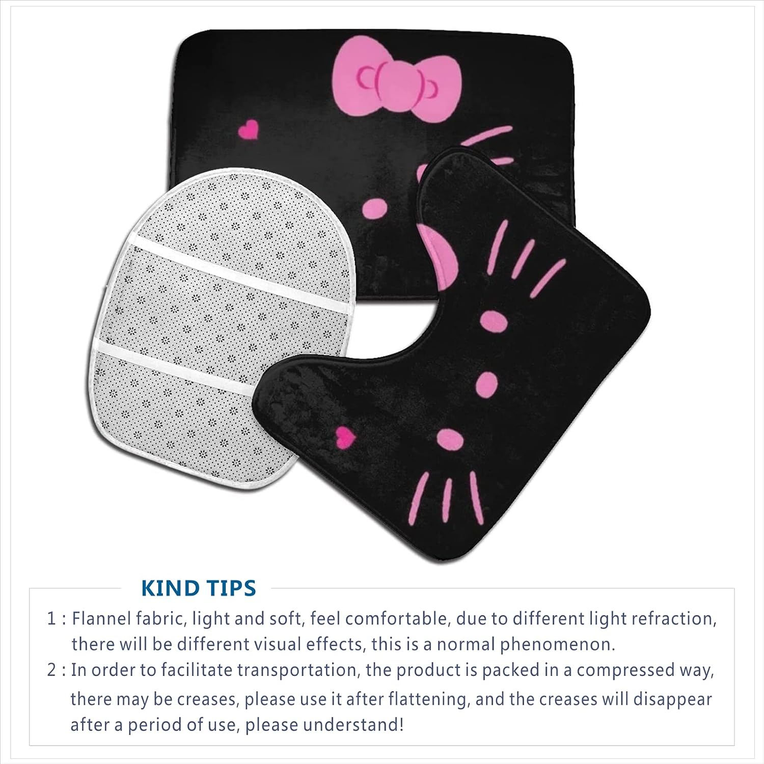 Leaxa Hello Kitty Room Decor Rug Bathroom Rugs Sets 3 Piece Bathroom Sets with Rugs and Accessories Bath Mats for Bathroom Non Slip Toilet Lid Cover