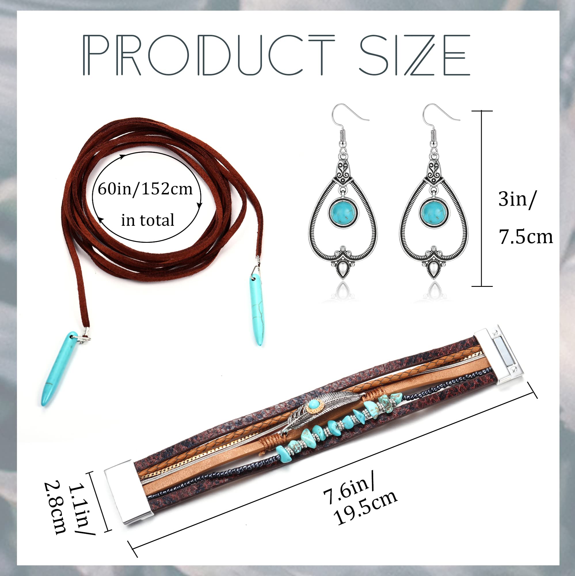 JeweBella Zestaw biżuterii damskiej w stylu boho w stylu vintage, turkusowy, wisiorek w stylu boho, turkus, bransoletka, biżuteria indiańska, biżuteria vintage, turkusowa, biżuteria, boho, kamizelka,