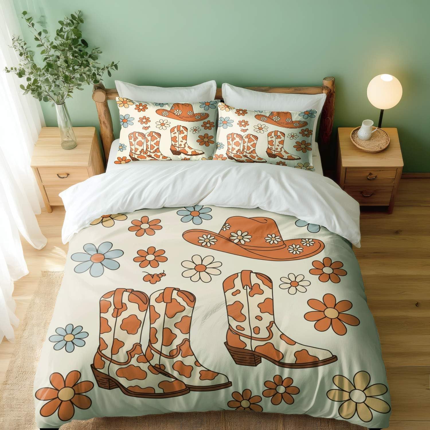 Housse de couette vache sauvage rétro parure de lit double 200x200 cm avec taies
