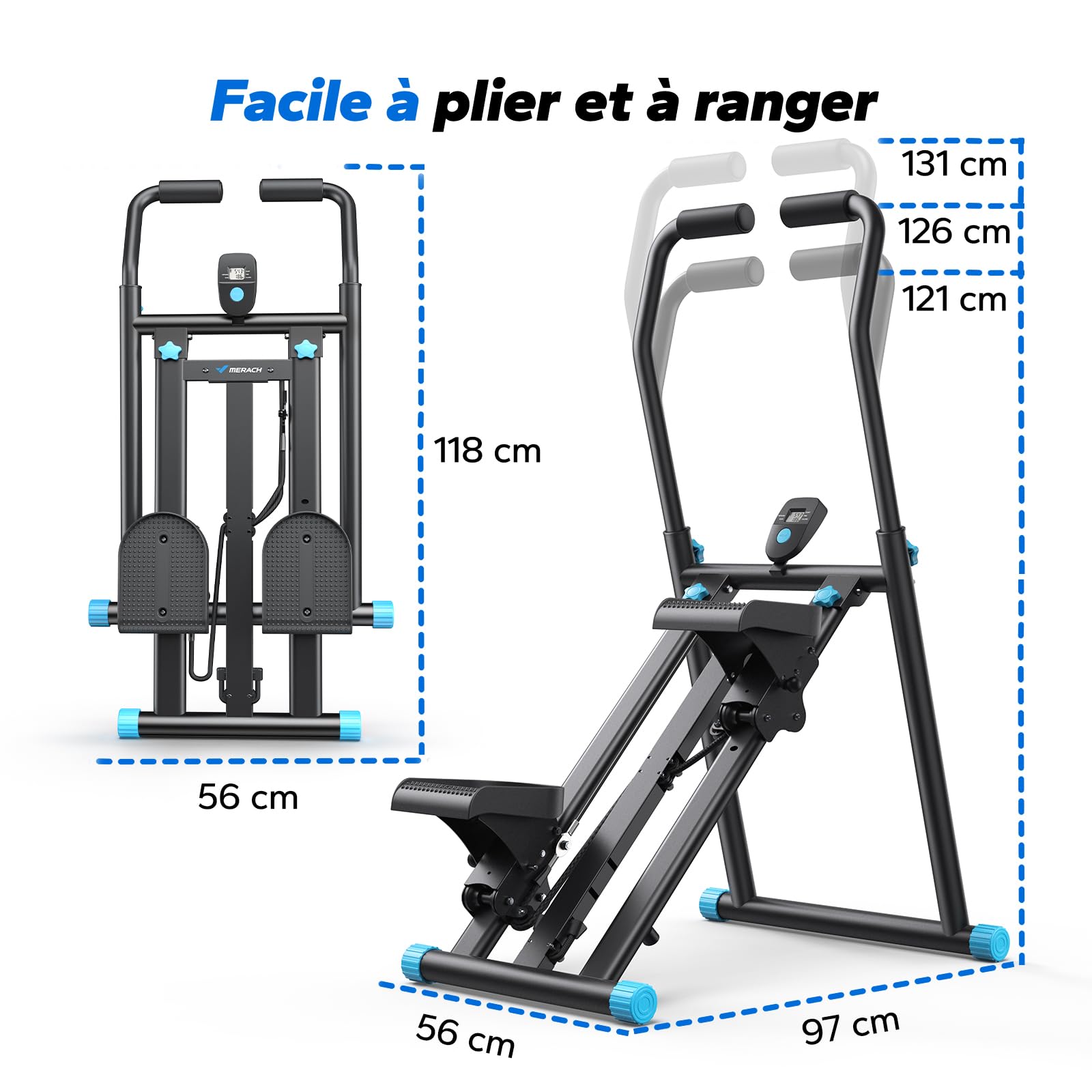 MERACH Stepper Escalier, Stair Stepper Pro,Stepper Fitness Appartement pour la Maison avec résistance réglable en 3 étapes,Folding Cardio Vertical Sport Climber avec Guidon réglable pour Büro