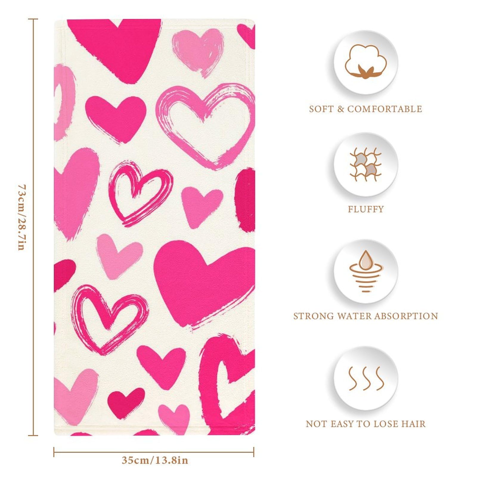 MoBlinko Pink Hearts Hand Towels for Bathroom 14 X 28 in Valentine' S Day Absorbent Face Towels Soft Hand Towel for Kitchen Bathroom Hotel Yoga