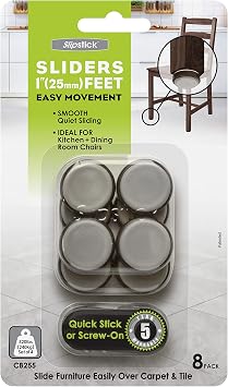 Slipstick CB255 1 Inch Floor Protector Chair Glides/Furniture Slider Feet Set of 8 Self Stick or Screw On - Chocolate Brown