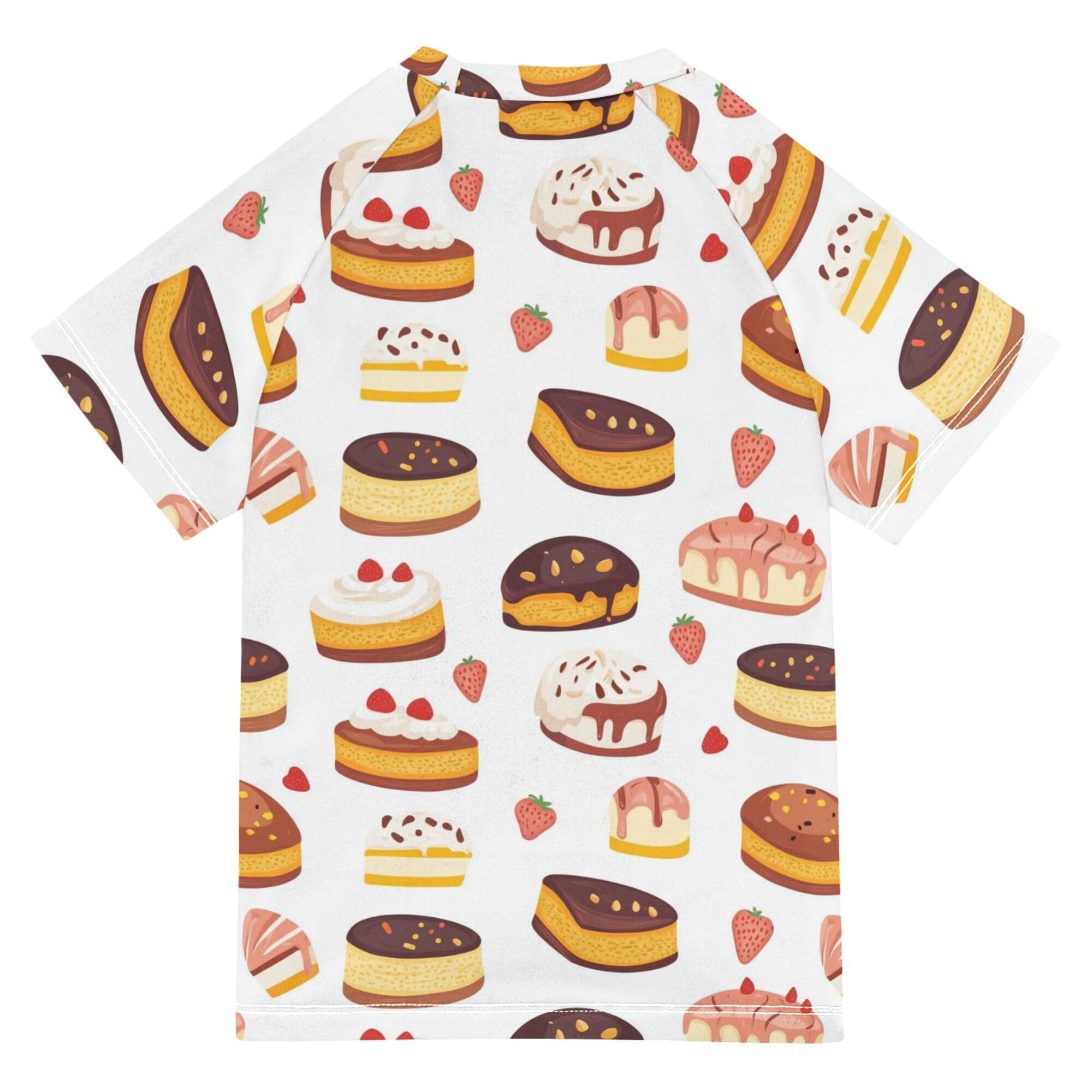 Wudan Cute Sweets Strawberry Cakes Kids Bathing Suits Girls UV Protection Girls Rashguard Swimwears Football Sports Shirt for Big Boy 5-6T