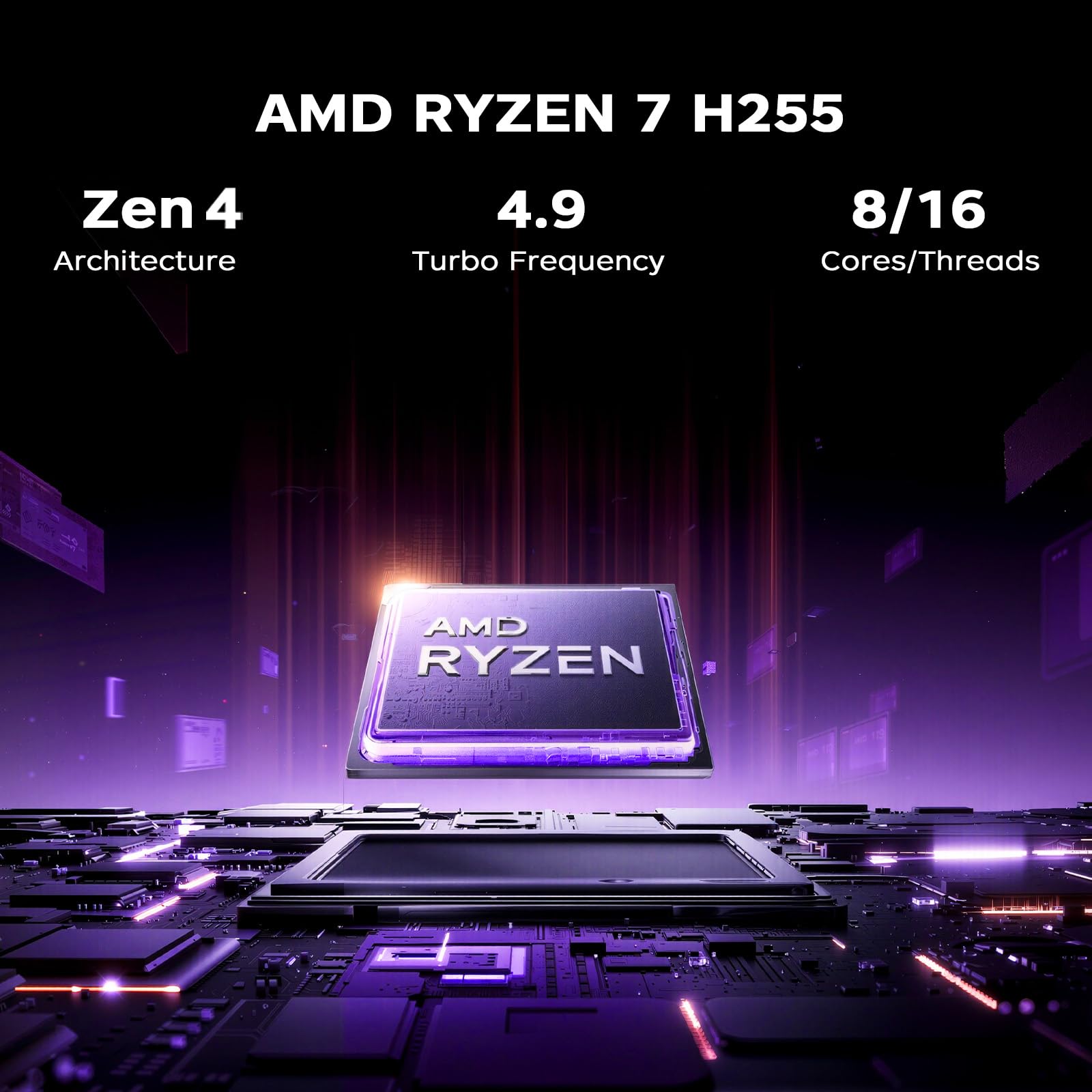 Gaming Laptop – 16 Zoll FHD Display Laptop mit AMD Ryzen 7 H255-Prozessor (Besser als I7-11800H) mit bis zu 4,9 GHz, 16 GB RAM DDR5 4800 MHz, 512 GB SSD, Gaming Notebook mit hintergrundbeleuc