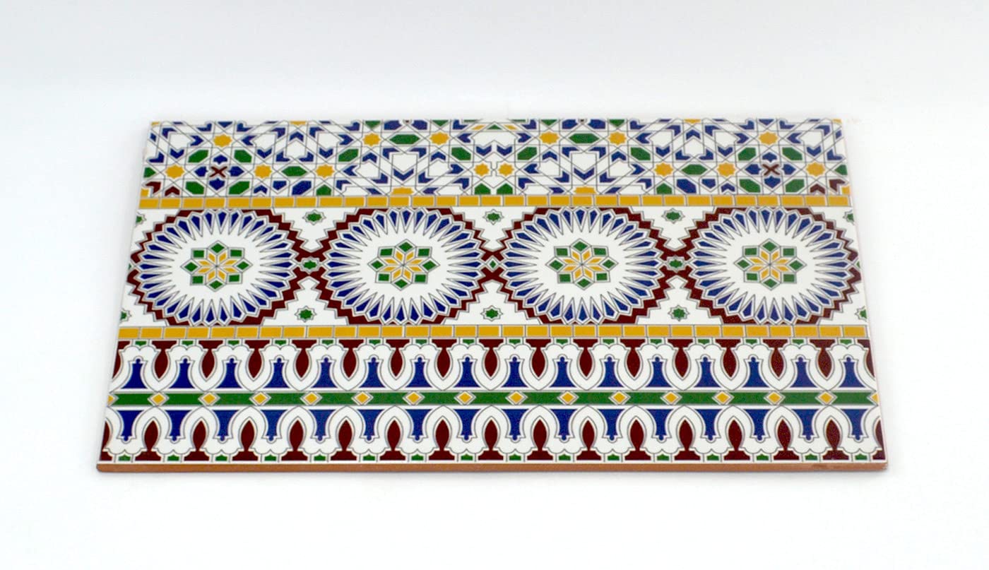 Maison Andaluz Turquoise Cordoba Multicoloured, Set Of 2 Moroccan Glazed Ceramic Wall Tiles 40X25 Cm