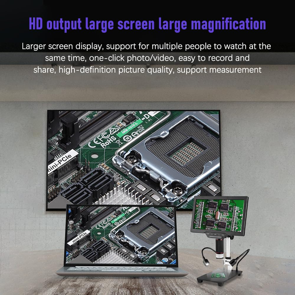 Andoer Microscopio Digital USB LCD de 10,1" Microscopio de Monedas 1080P 1-1600X 16MP Ligereza con Control táctil con Control Remoto para observación de Insectos de Plantas niños