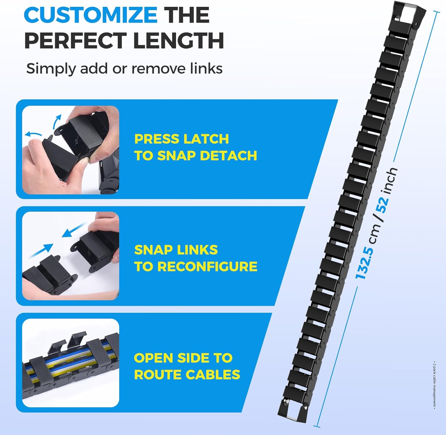 Cinati 52 Inch Vertebrae Cable Management Black + Under Desk Cable Management Tray White