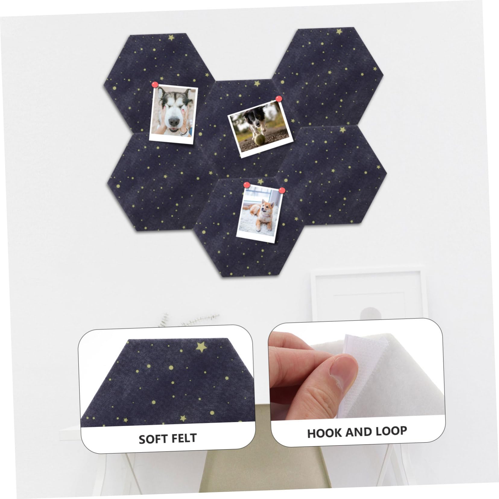 ERINGOGO 6pcs Hexagon Felt Wall Tiles Pin Board for Wall Decor Memo Board with Push Pins