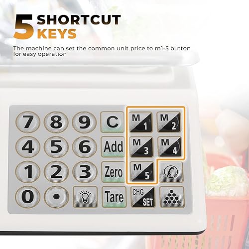 Miniatura 6 de Bonvoisin Báscula de computación de precios de 66 libras recargable para pesar alimentos comercial con 5 accesos directos báscula electrónica de