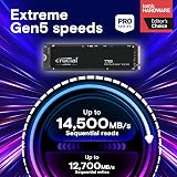 Crucial T705 SSD 2To PCIe Gen5 NVMe M.2 SSD Interne Gaming (Nouveau 2024), Jusqu’à 14.500Mo/s, Microsoft DirectStorage, Rétrocompatibilité PCIe 3.0 et 4.0, Disque Dur SSD - CT2000T705SSD3 - 2