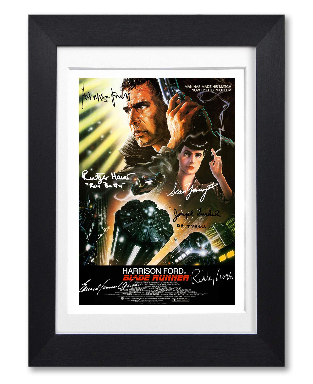 Mounted Gifts A4 Black Framed & Mounted Blade Runner Cast Signed A4 Poster Photo Print Framed Autograph Gift Movie Film Harrison Ford Rutger Hauer (A4 Black Framed & Mounted)