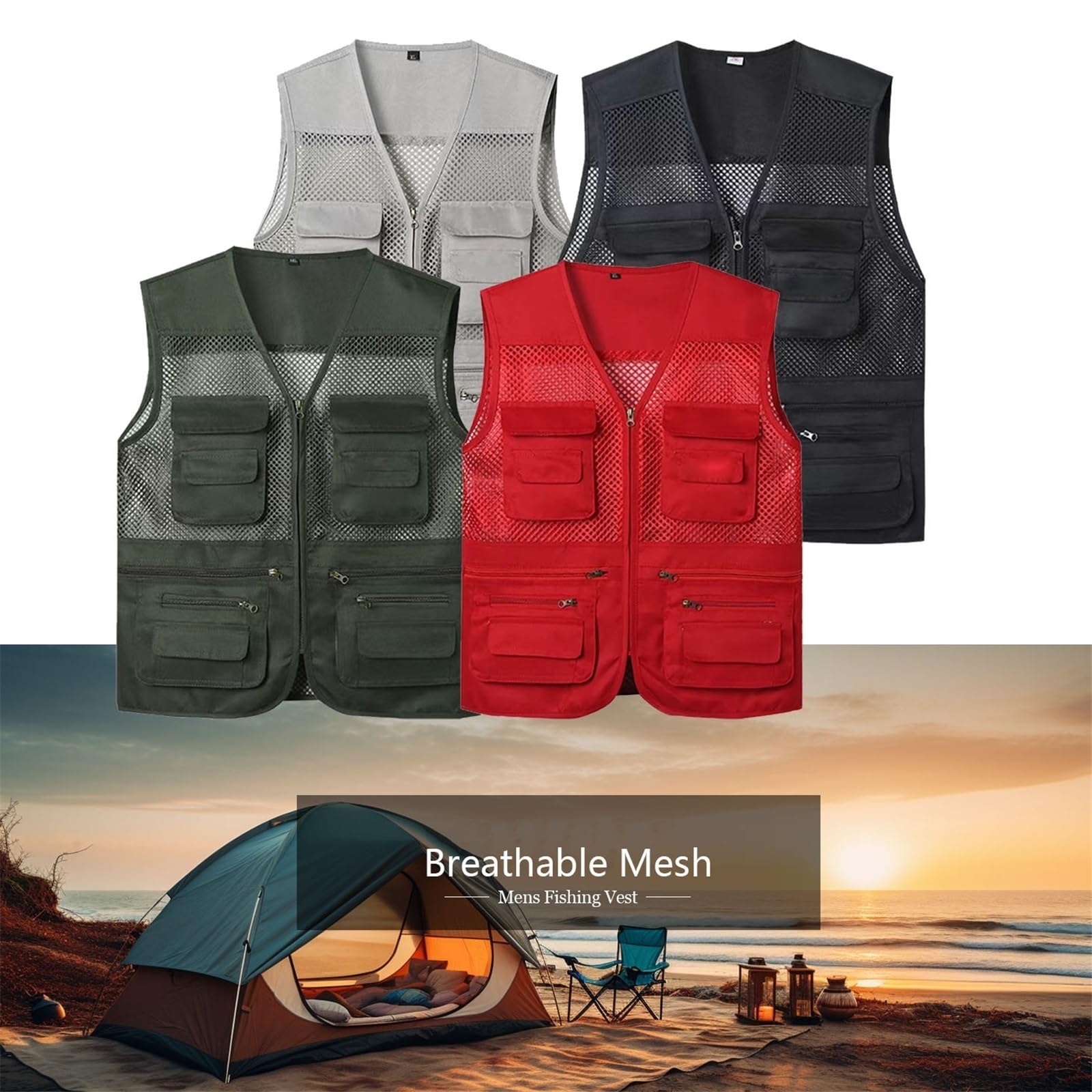 CLSQLXYJZC Gilet Pesca Uomo Per Attività All'aperto, Gilet Casual Multitasche Traspirante Senza Maniche Con Cerniera In Rete Traspirante, Giacca Lavoro Alla Moda Fotografia All'aperto Viaggio