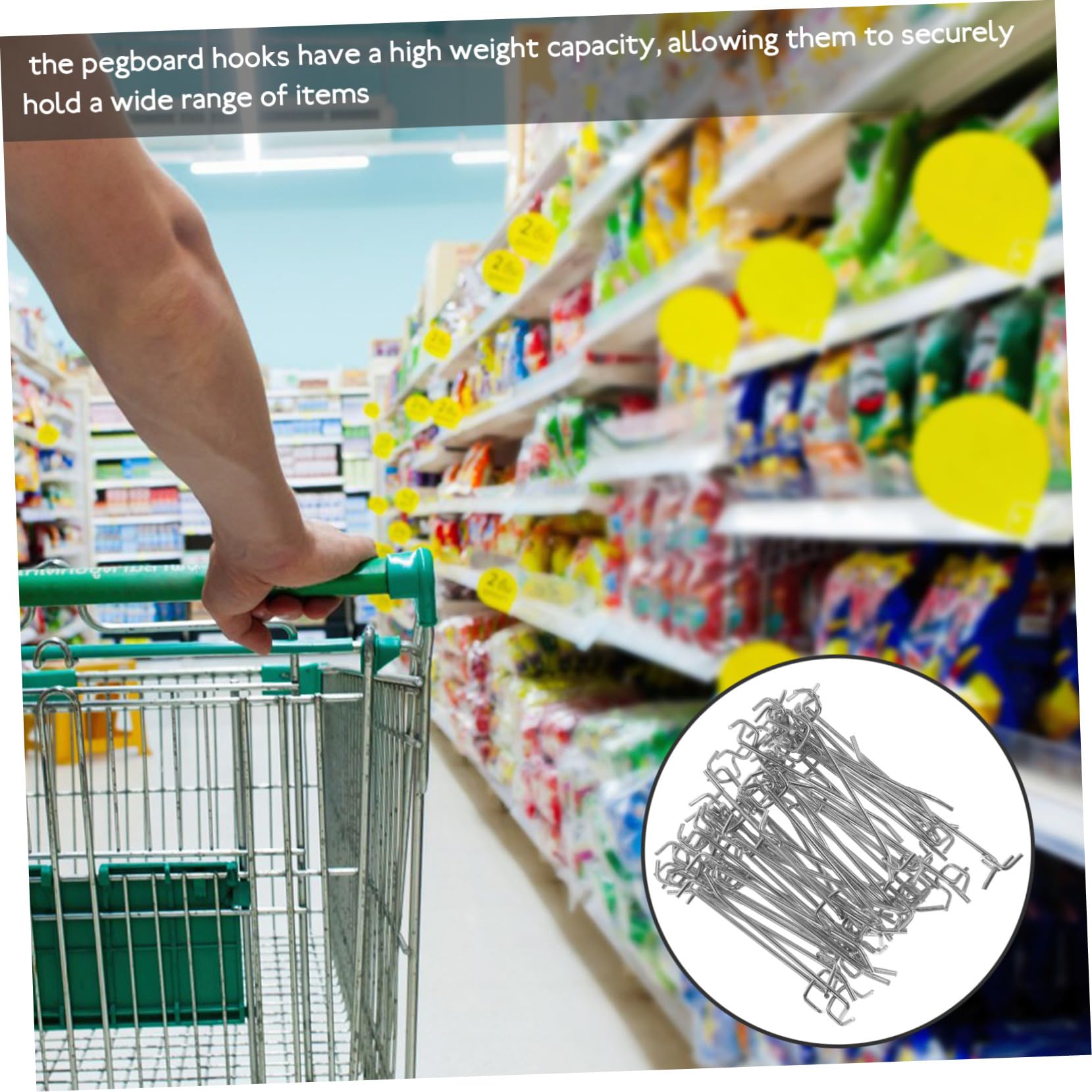 WOONEKY 50 pezzi Ganci per Pannelli Forati in Resistenti Ganci Parete Forata per Utensili e Espositori Design Ergonomico per Casa Ufficio e Negozi Facili da Installare e Duraturi