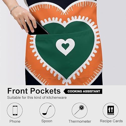 Miniatura 5 de MUSM Heart on Black Background ApronClassic Vintage Funny with Pockets Aprons,Adjustable Bib Waterdrop Resistant for Kitchen Cooking Restaurant BBQ