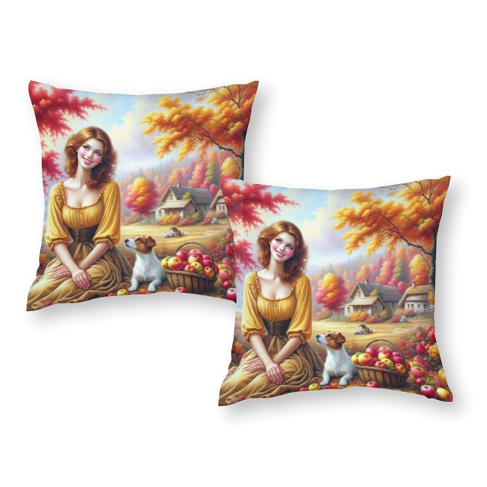 Autumnal Serenity with Lady And Dog Pillows Covers Lightweight & Breathable Toddler Pillow Cases Gifts for Kids Travel 18"x18"