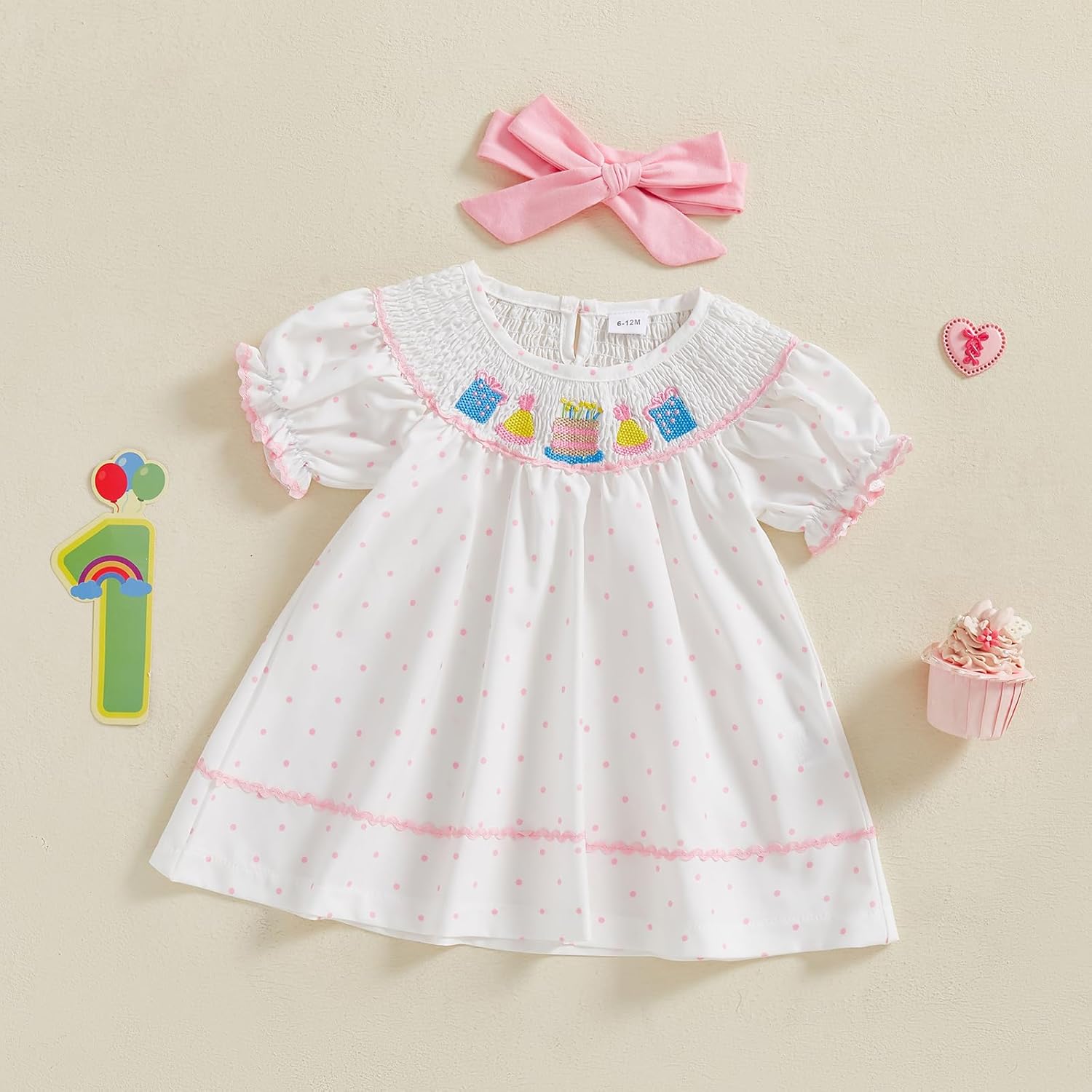 Toddler Baby Girl Birthday Outfit Cake Embroidery Smocked Dress Short Sleeve Princess Party Dresses Summer Clothes - Image 3