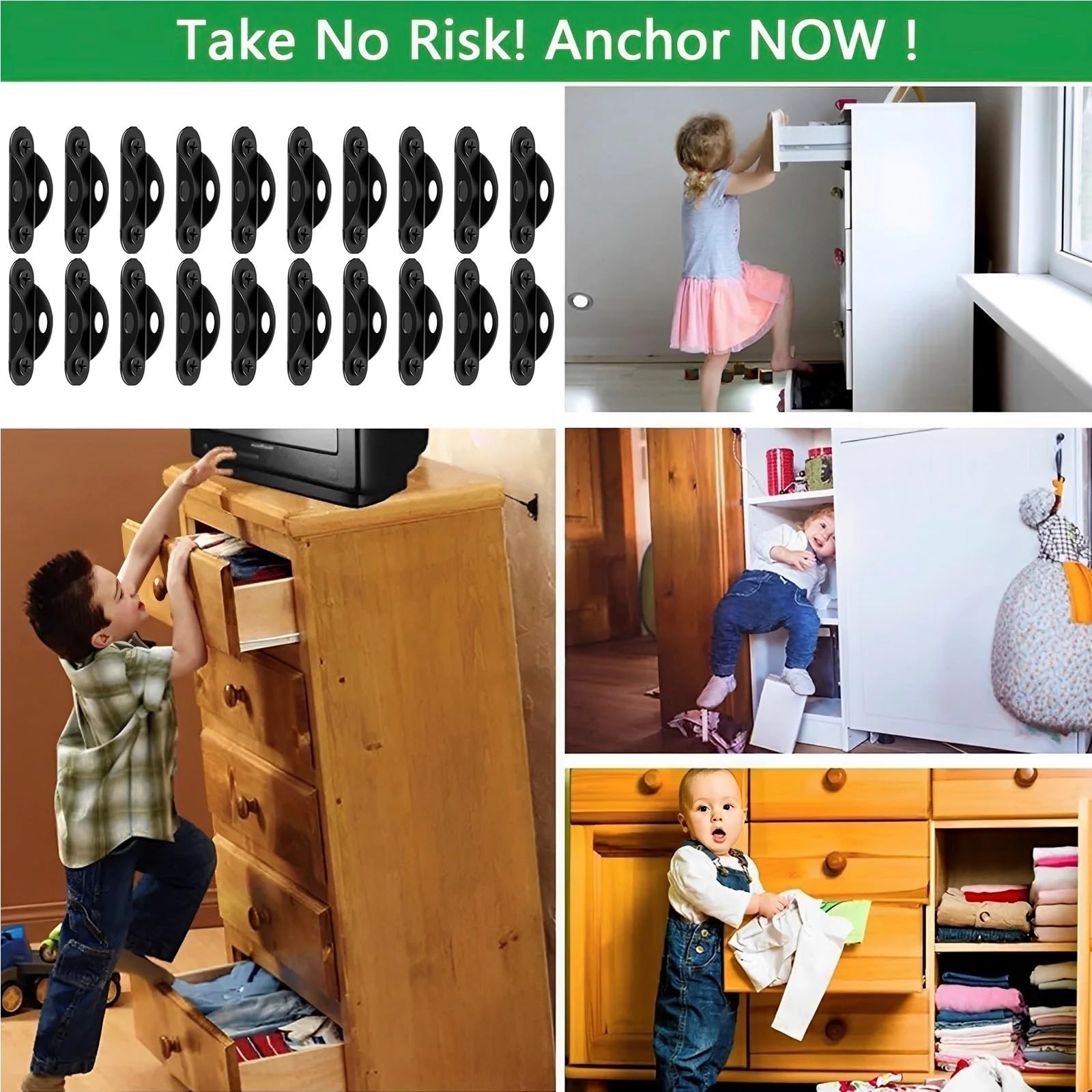 Fijación de muebles, Anclajes for muebles blancos, 10 unidades, correas de seguridad
