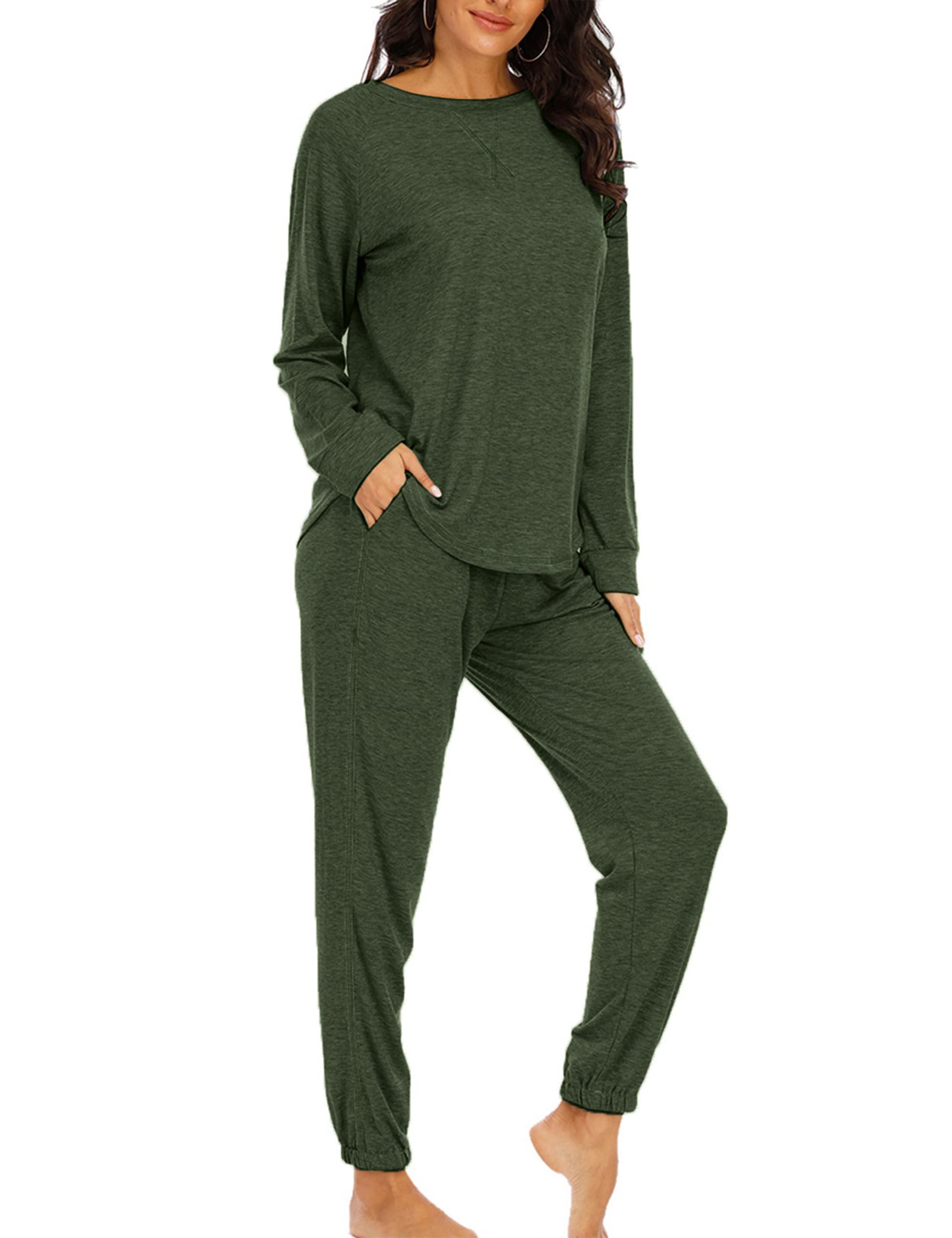 Cysincos Womens Sweatsuits 2 Piece Outfit Sweatpants Loungewear Jogger Pajama Set Long Sleeve Pullover Drawstring Pants