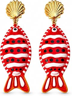 Fish Earrings for Women Colorful Striped Fish Dangle Earrings Shell Stud Summer Beach Vacation Ocean Jewelry with Storage Box
