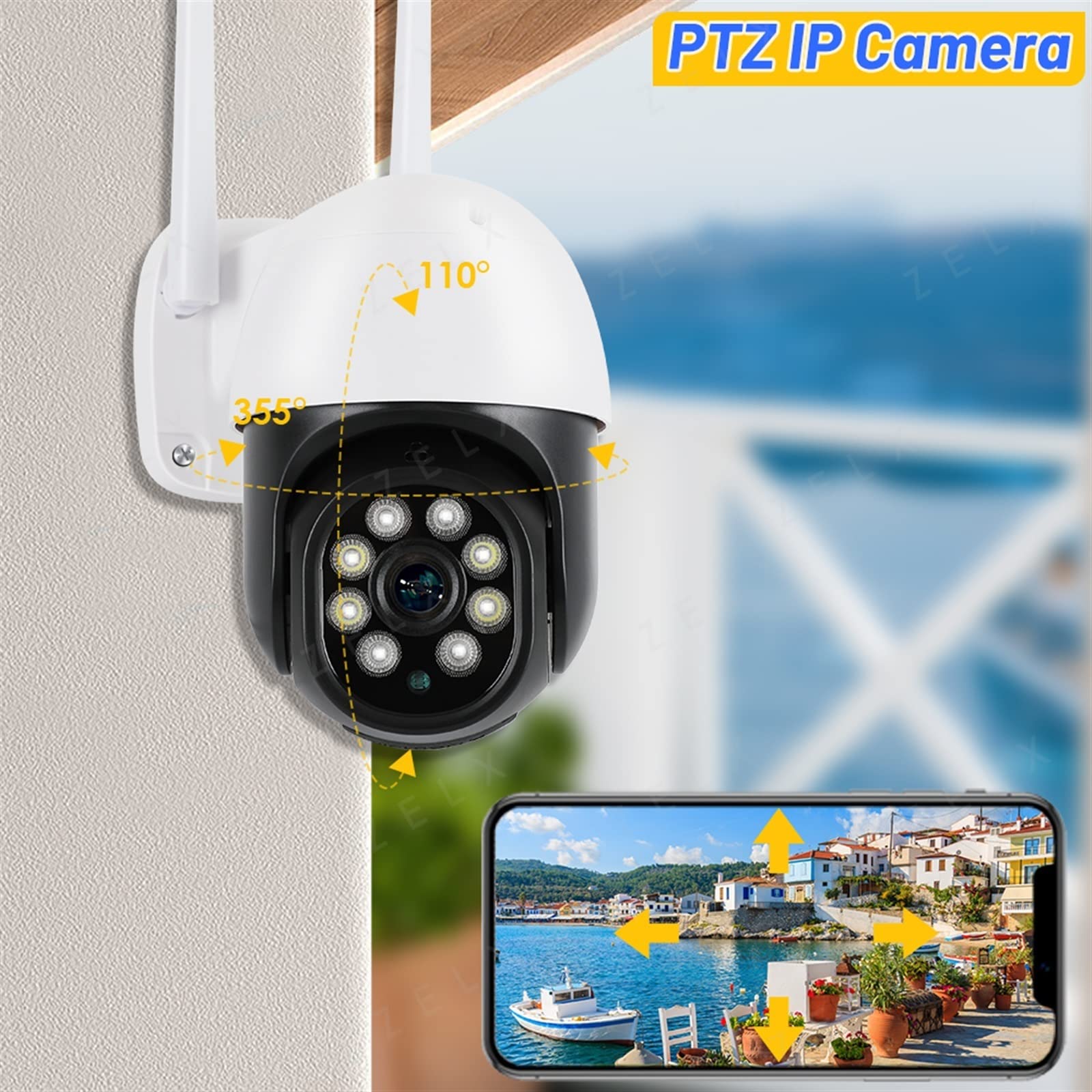 Kamera bezpieczeństwa, Kamera IP 5MP PTZ 4-krotny zoom cyfrowy AI Wykrywanie ludzi Bezprzewodowy nadzór Bezpieczeństwo CCTV Kolor Noktowizor(IP Camera Add 32G)