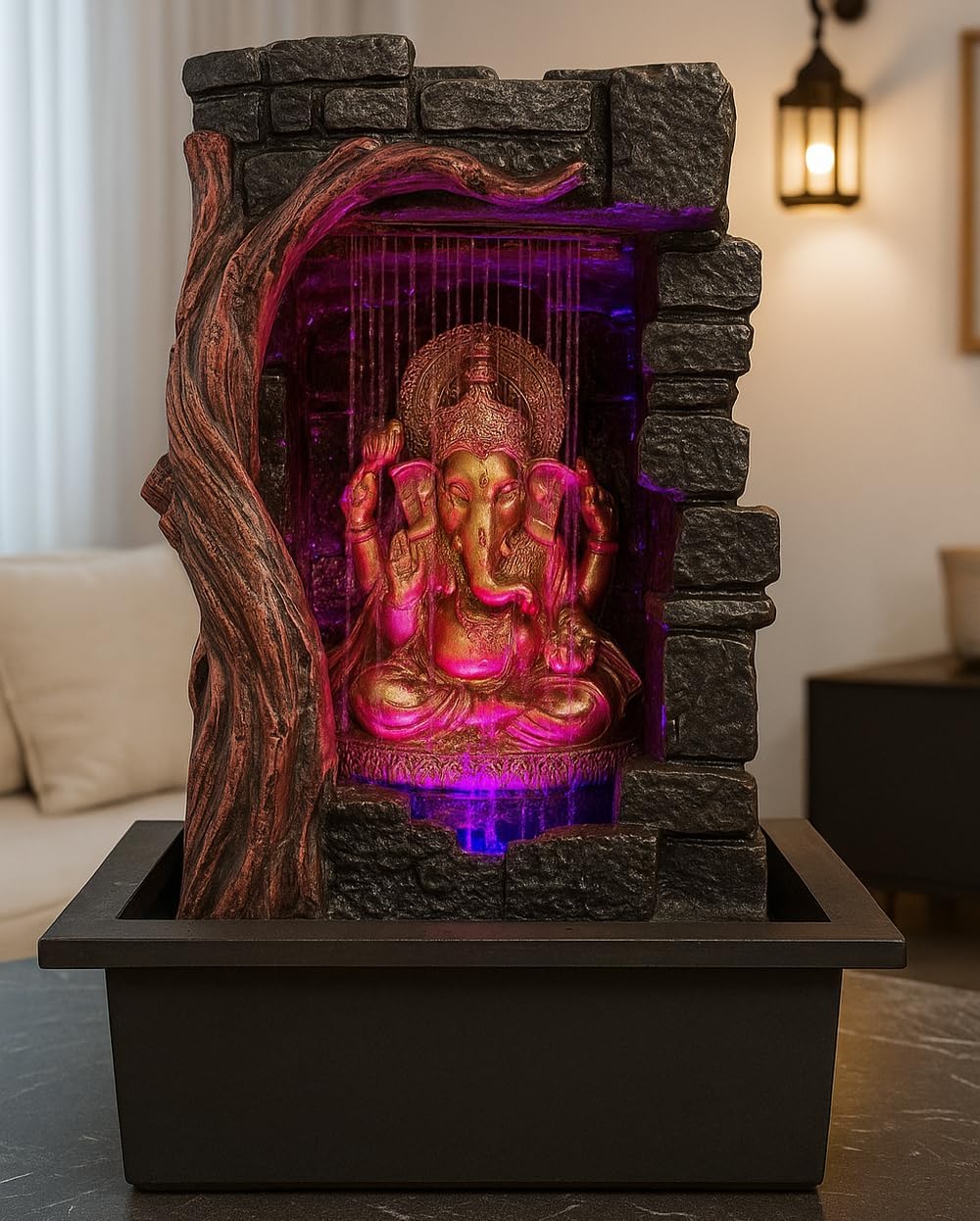 Ganesha LED Tabletop Fountain Showpiece, Resin, Indoor Water Fountain with Lights, 29L x 22W x 40H cm, 2.4 kg, Electric